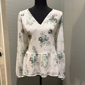 LOFT Floral Blouse - White and Blue